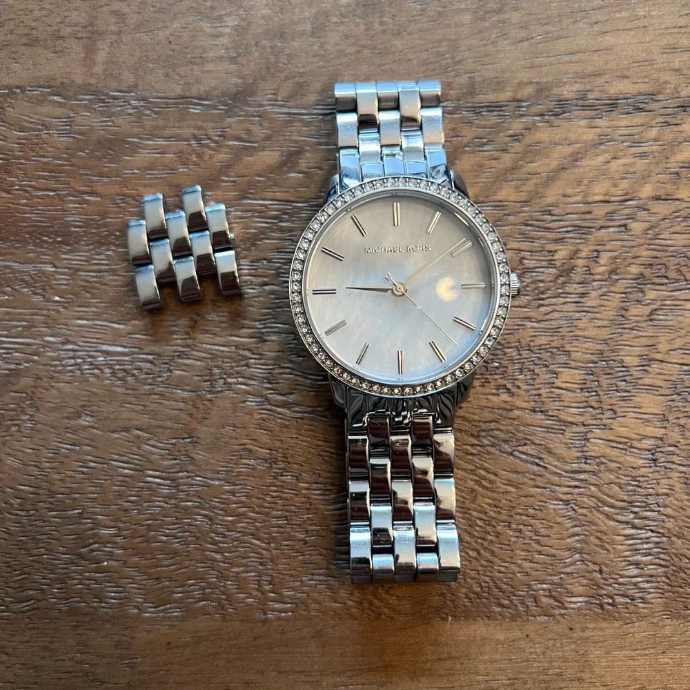 Michael Kors Silver Stainless Steel Crystal Bezel Watch